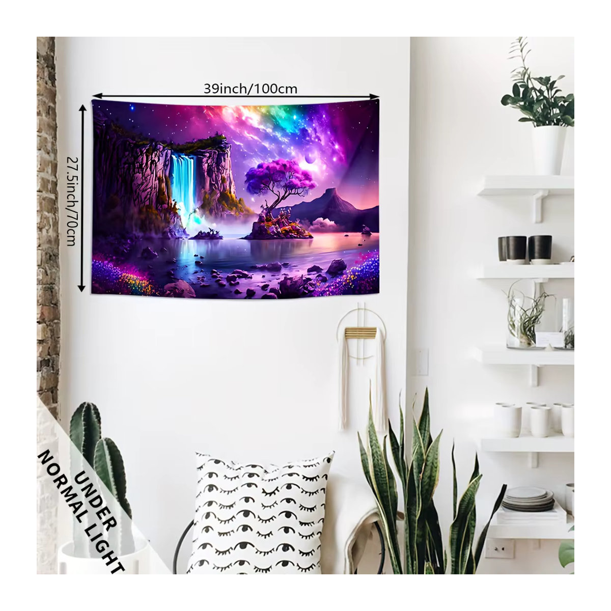 VIKAMA Wandteppich Sternenhimmel in Lila, ultraviolett fluoreszierender Wandbehang im Bohemian Stil, Rechteckig - Bild 3