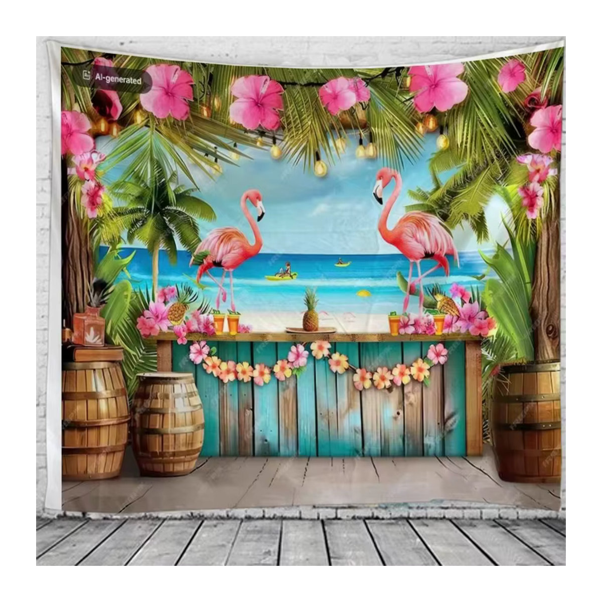 VIKAMA Wandteppich Tropische Fantasie mit Flamingo und Tiki Bar Design, mehrfarbig, B: 150 cm, H: 90 cm - Bild 2
