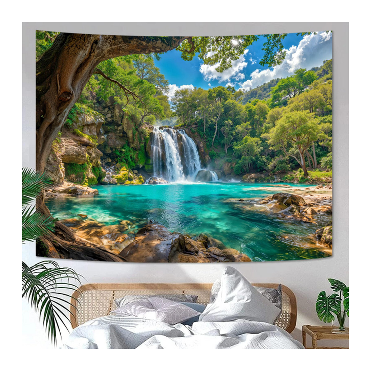 VIKAMA Wandteppich Tropischer Wald mit Wasserfall als dekorativer Wandbehang in Mehrfarbig, Rechteckig, B: 60 cm, H: 40 cm, T: 40 cm - Bild 1