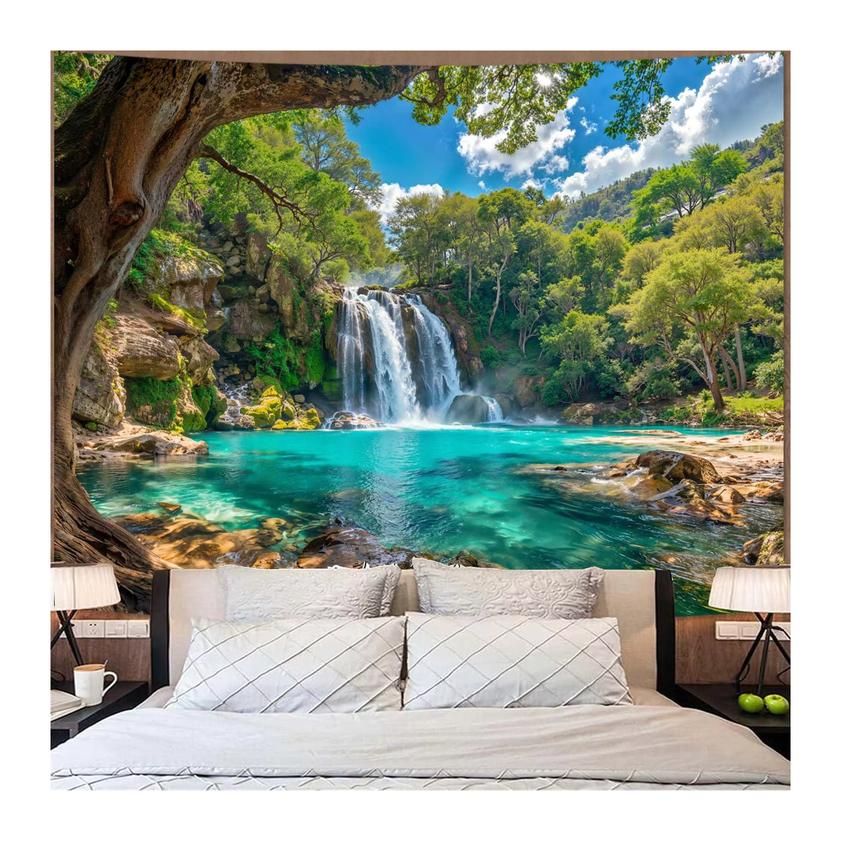 VIKAMA Wandteppich Tropischer Wald mit Wasserfall als dekorativer Wandbehang in Mehrfarbig, Rechteckig, B: 60 cm, H: 40 cm, T: 40 cm - Bild 4
