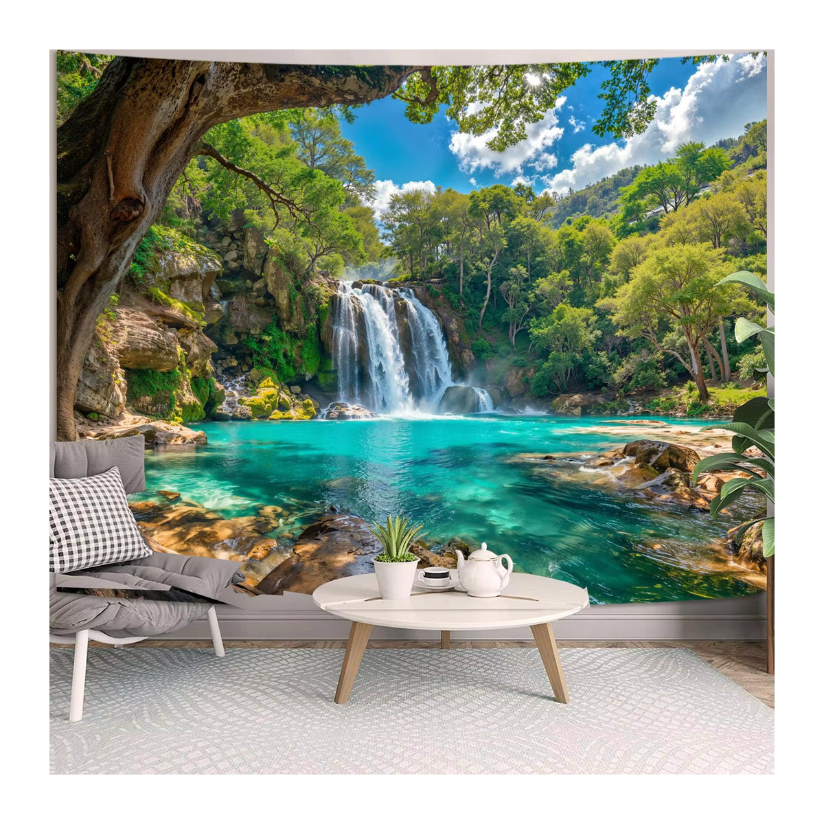 VIKAMA Wandteppich Tropischer Wald mit Wasserfall als dekorativer Wandbehang in Mehrfarbig, Rechteckig, B: 60 cm, H: 40 cm, T: 40 cm - Bild 5