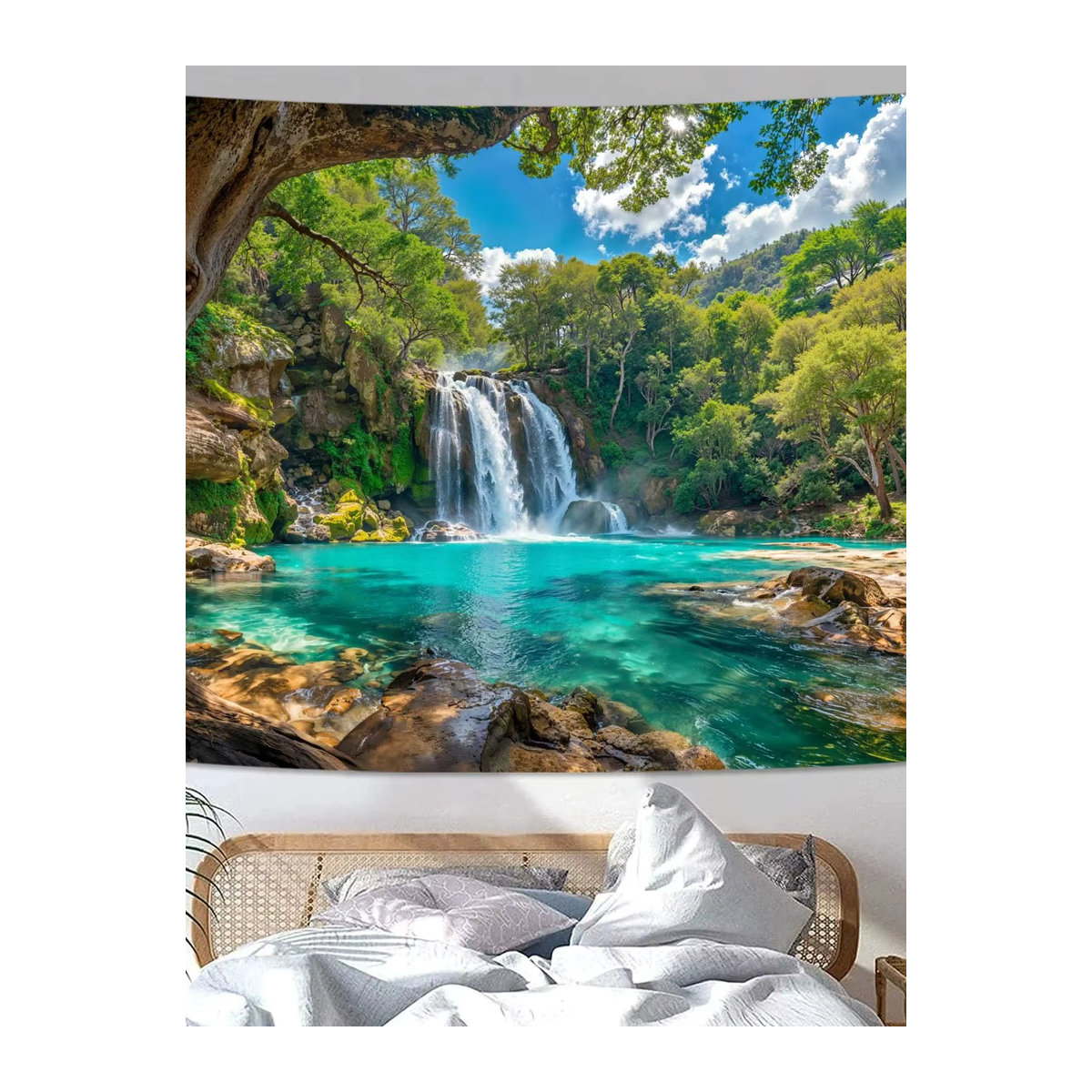 VIKAMA Wandteppich Tropischer Wald mit Wasserfall als dekorativer Wandbehang in Mehrfarbig, Rechteckig, B: 60 cm, H: 40 cm, T: 40 cm - Bild 6
