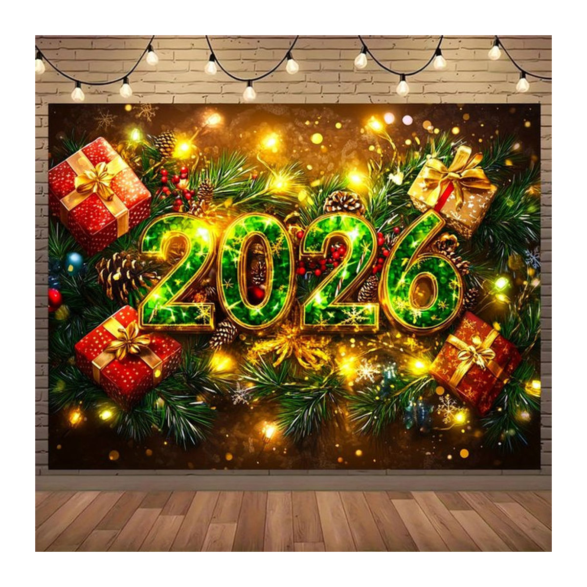 VIKAMA Wandteppich Weihnachten mit floralem Tannenzweige und Beeren Design, mehrfarbig, rechteckig, Textil, B/H: 60 x 40 cm - Bild 1