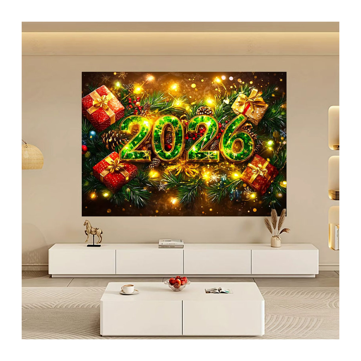 VIKAMA Wandteppich Weihnachten mit floralem Tannenzweige und Beeren Design, mehrfarbig, rechteckig, Textil, B/H: 60 x 40 cm - Bild 2