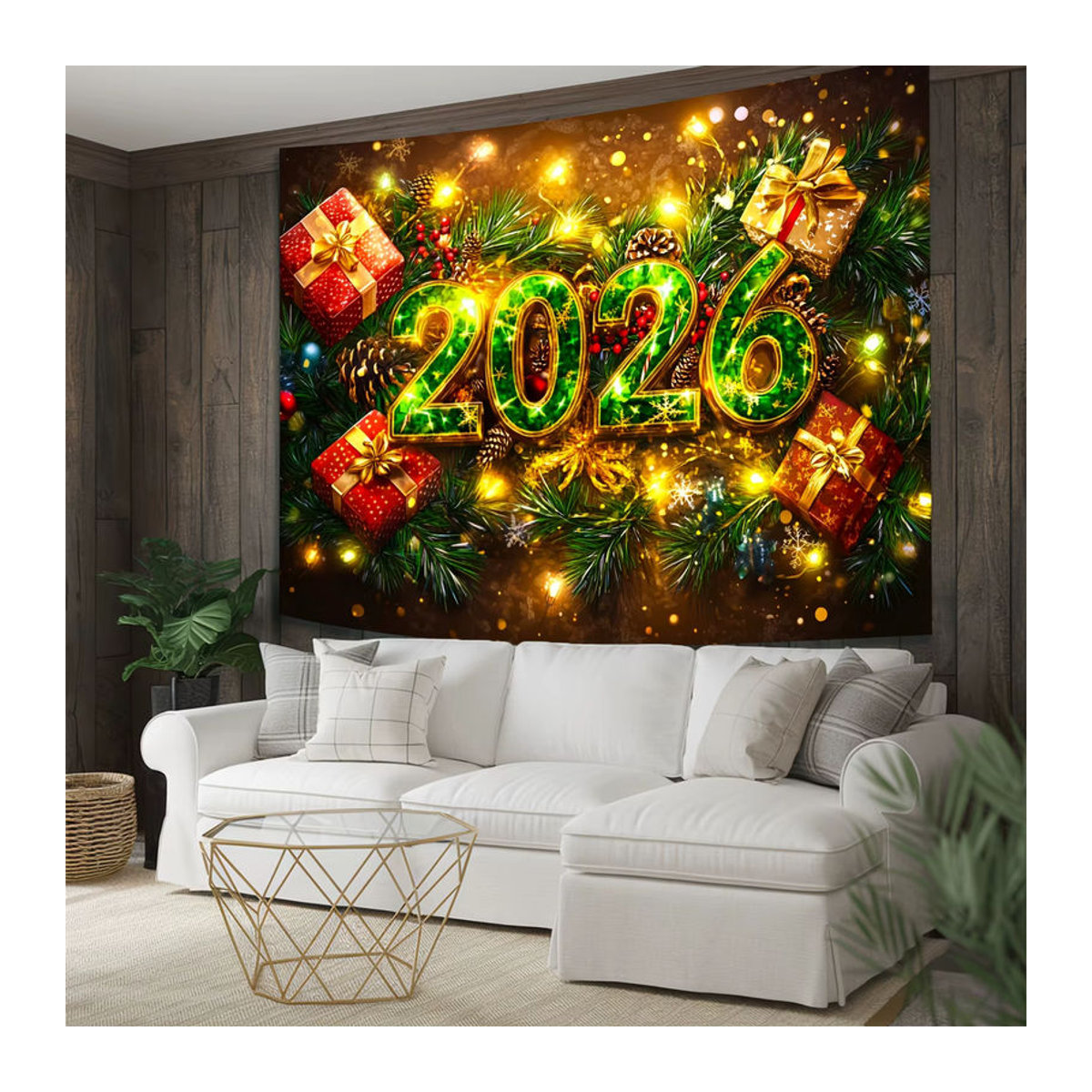 VIKAMA Wandteppich Weihnachten mit floralem Tannenzweige und Beeren Design, mehrfarbig, rechteckig, Textil, B/H: 60 x 40 cm - Bild 3