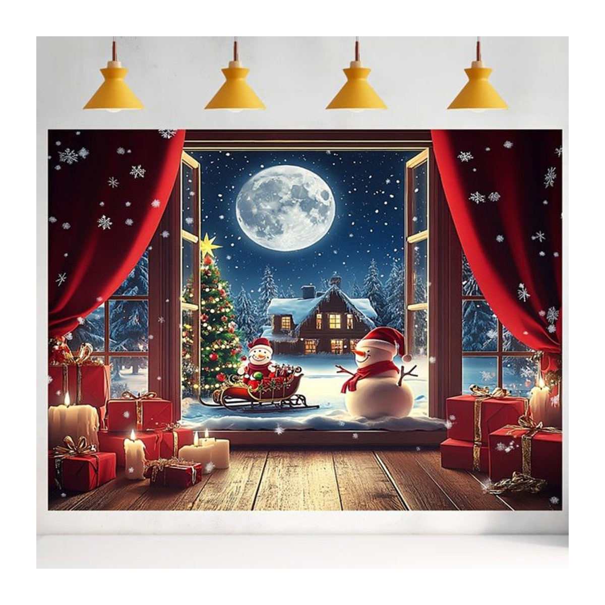 VIKAMA Wandteppich Weihnachten Winterlandschaft mit Schneeszene als hängende Textildekoration, mehrfarbig, B/H: 60 x 40 cm - Bild 1