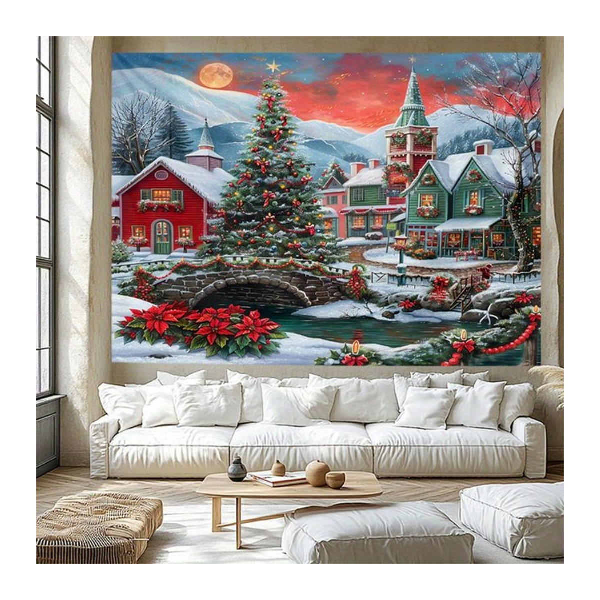VIKAMA Wandteppich Weihnachts-Landschaft Snowy Town Stone Bridge, mehrfarbig, B/H: 60 x 40 cm - Bild 1