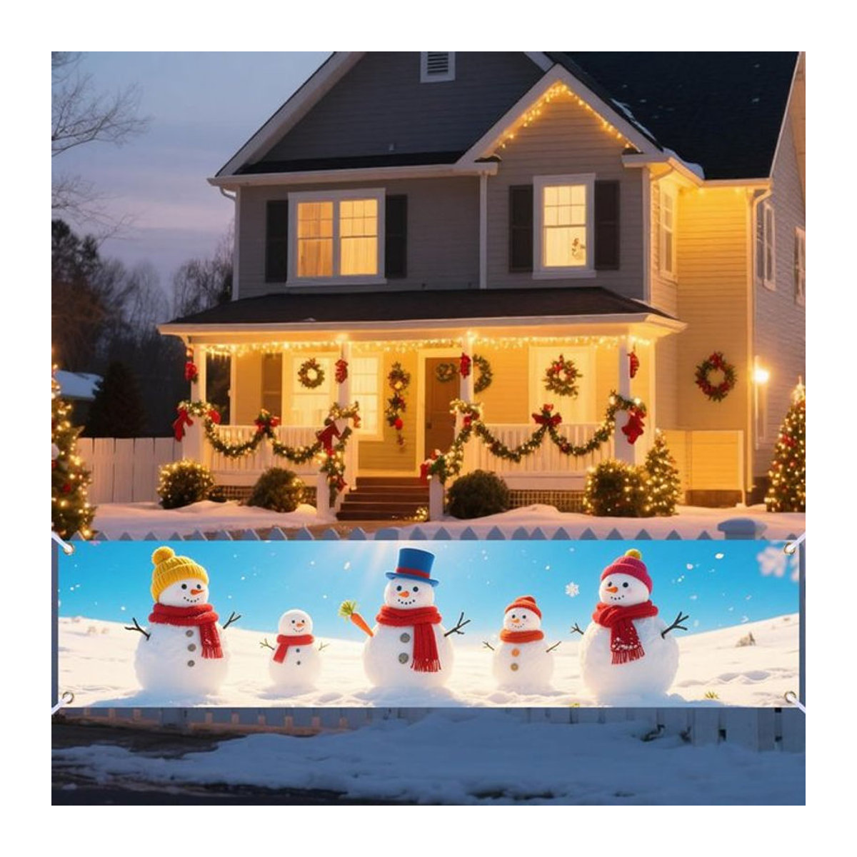 VIKAMA Weihnachten Banner mit Schneemann und Rentier für Indoor und Outdoor, mehrfarbig, B: 180 cm, H: 35 cm - Bild 1