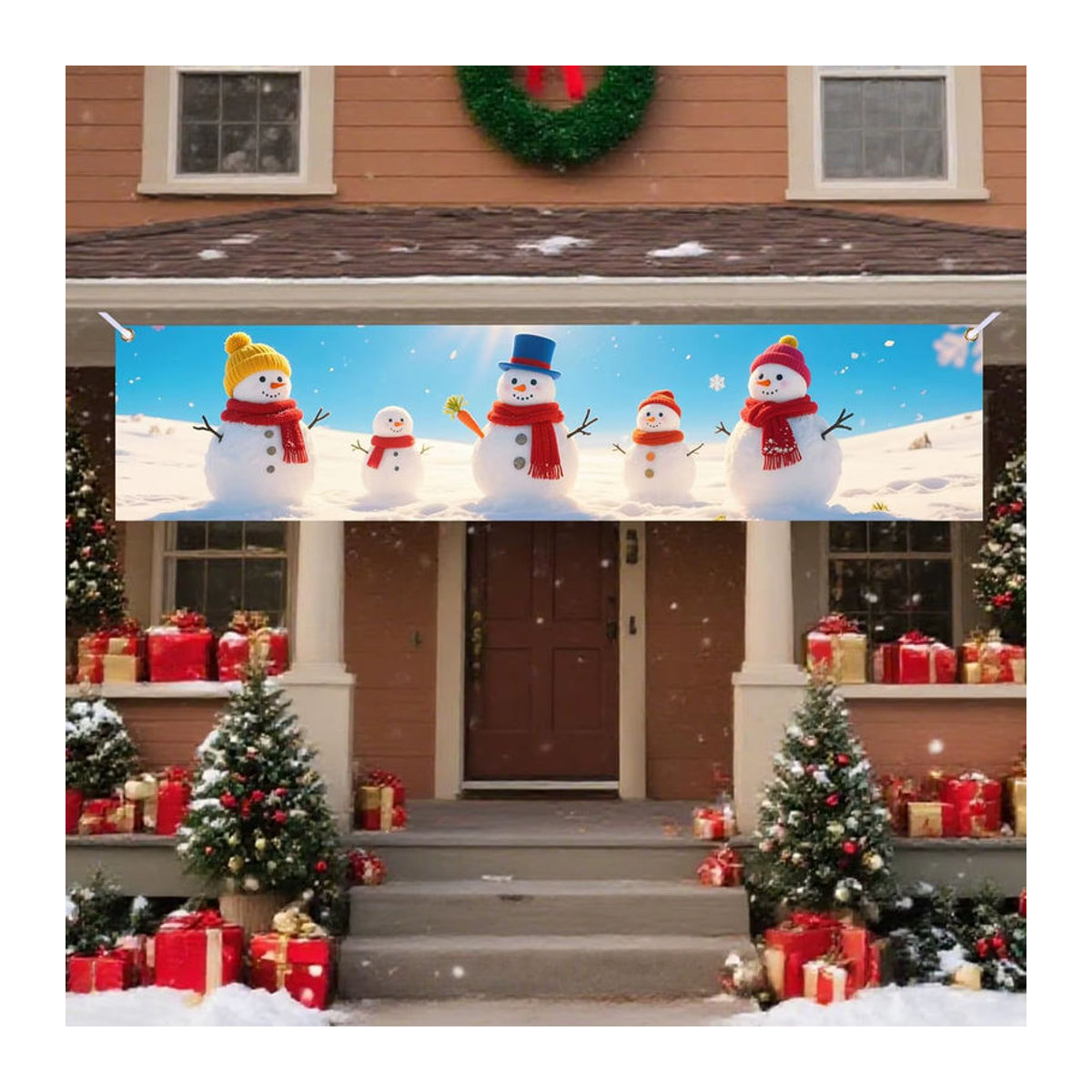 VIKAMA Weihnachten Banner mit Schneemann und Rentier für Indoor und Outdoor, mehrfarbig, B: 180 cm, H: 35 cm - Bild 2