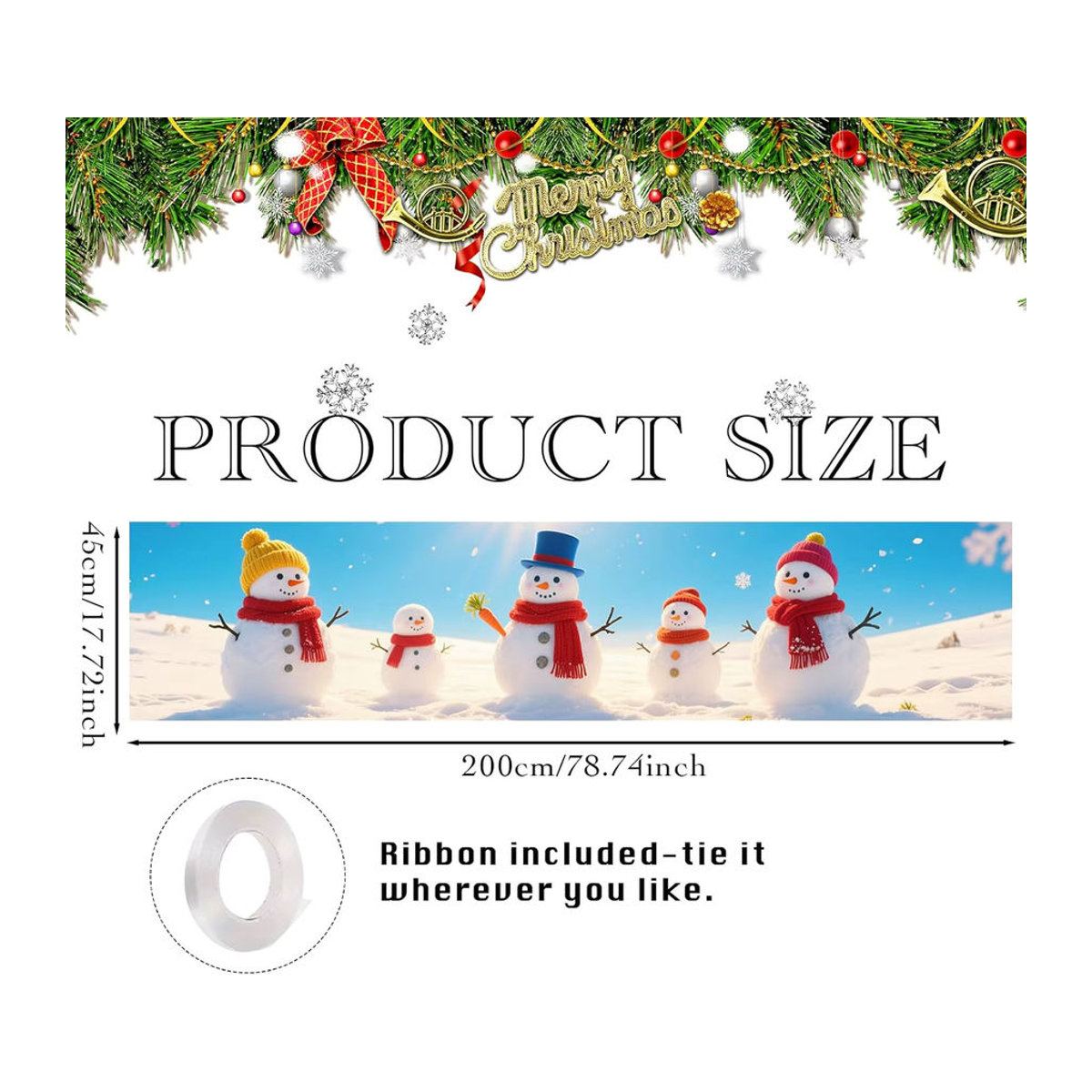 VIKAMA Weihnachten Banner mit Schneemann und Rentier für Indoor und Outdoor, mehrfarbig, B: 180 cm, H: 35 cm - Bild 3