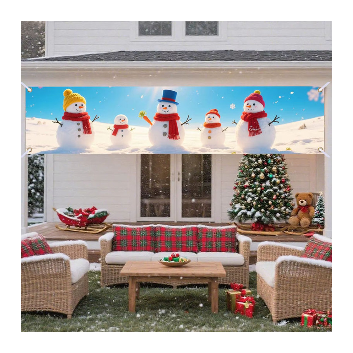 VIKAMA Weihnachten Banner mit Schneemann und Rentier für Indoor und Outdoor, mehrfarbig, B: 180 cm, H: 35 cm - Bild 4