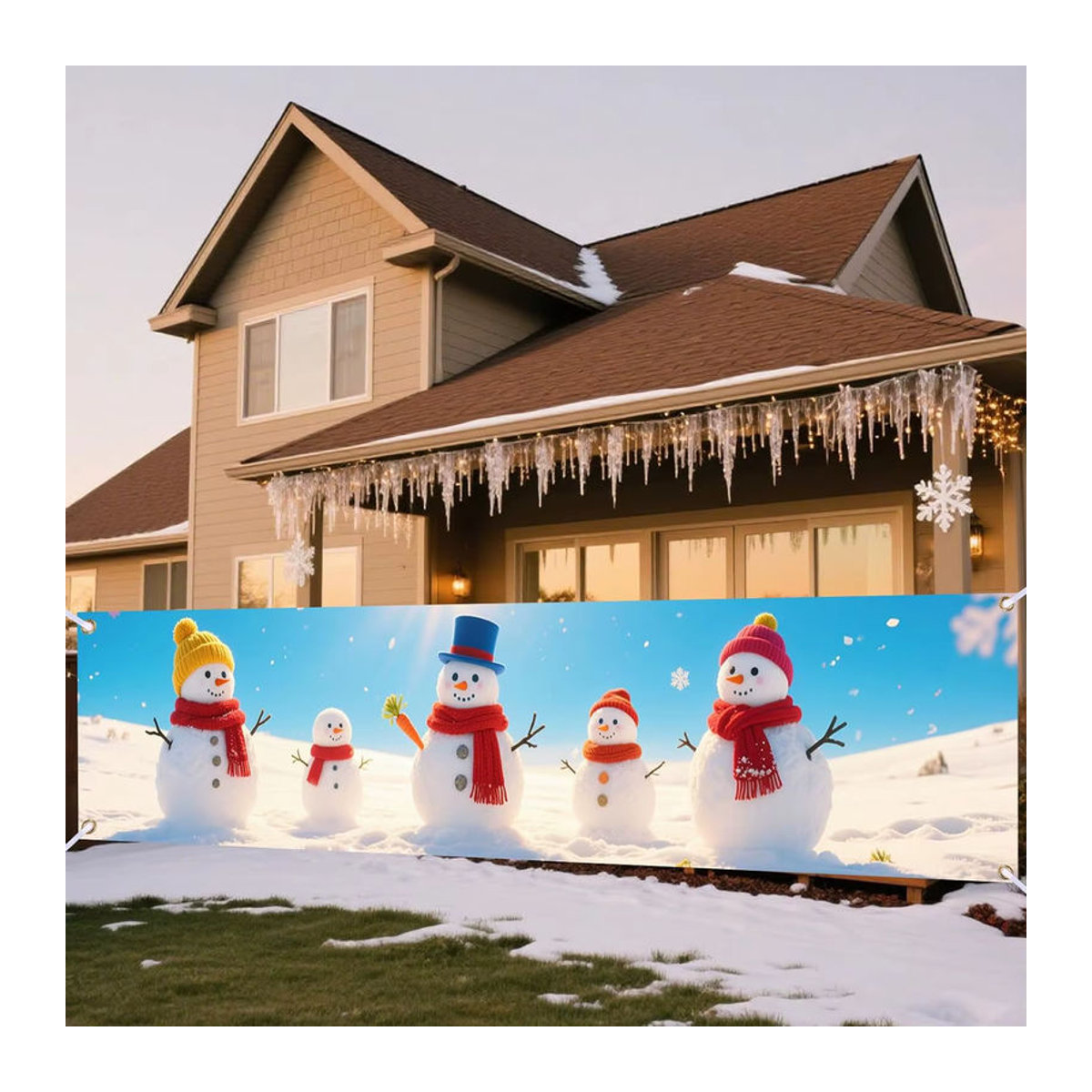 VIKAMA Weihnachten Banner mit Schneemann und Rentier für Indoor und Outdoor, mehrfarbig, B: 180 cm, H: 35 cm - Bild 5