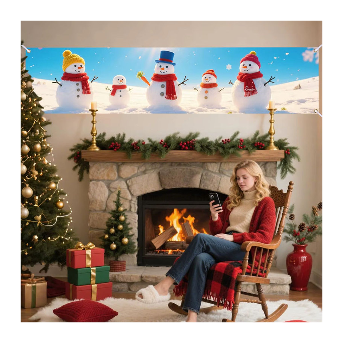 VIKAMA Weihnachten Banner mit Schneemann und Rentier für Indoor und Outdoor, mehrfarbig, B: 180 cm, H: 35 cm - Bild 6