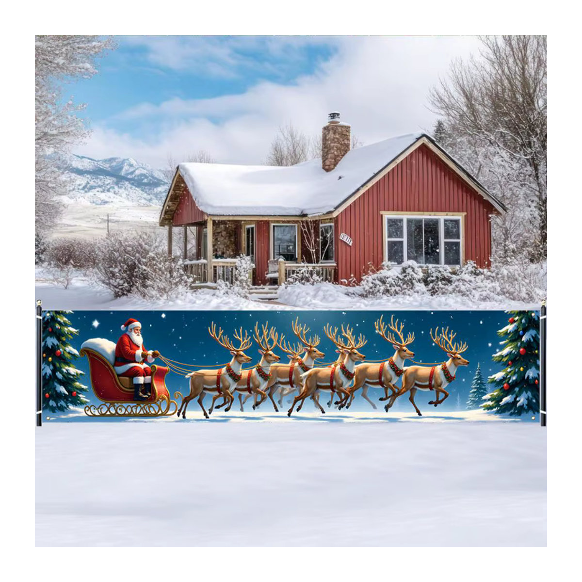VIKAMA Weihnachten Happy Banner als mehrfarbige Textil-Dekoration für Garten, Hof oder Party, B/H: 200 x 40 cm - Bild 1