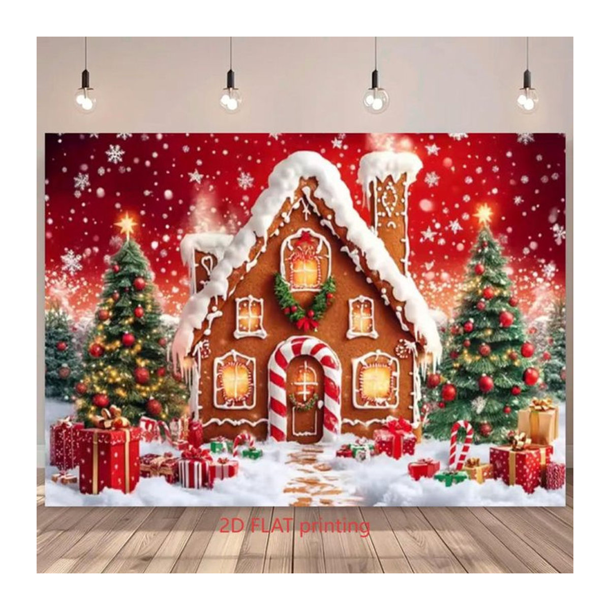 VIKAMA Weihnachten Wandteppich mit Lebkuchenhaus und Schneeszene, mehrfarbig, Textil-Wandbehang für dein Wohnzimmer, B/H: 60 x 40 cm - Bild 1