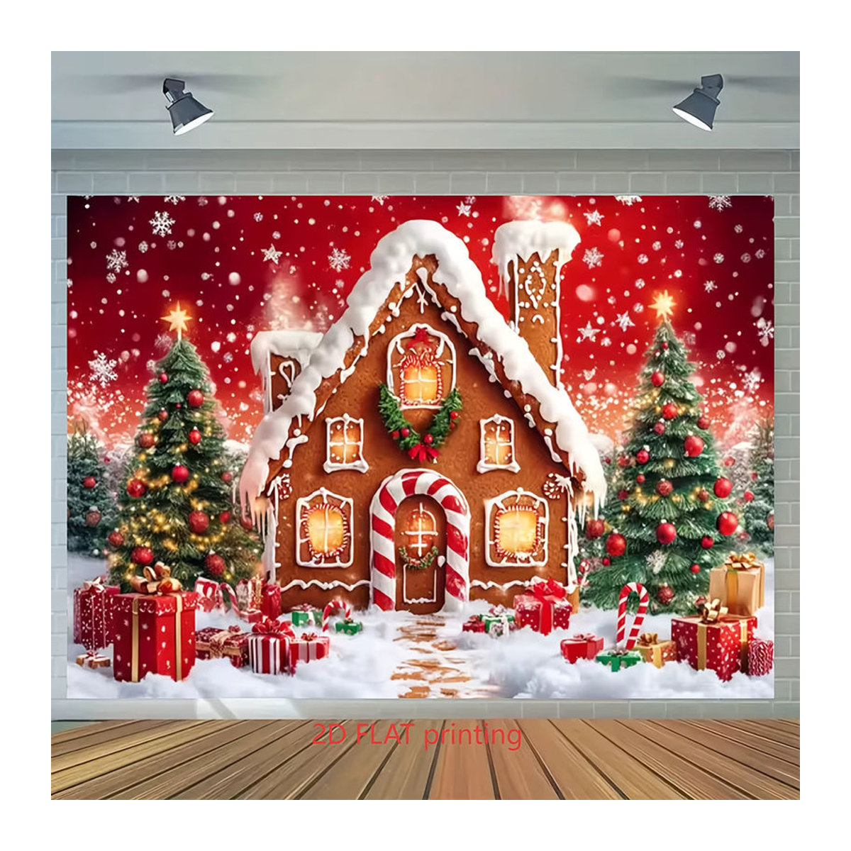 VIKAMA Weihnachten Wandteppich mit Lebkuchenhaus und Schneeszene, mehrfarbig, Textil-Wandbehang für dein Wohnzimmer, B/H: 60 x 40 cm - Bild 2