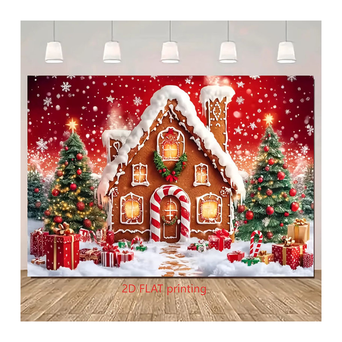 VIKAMA Weihnachten Wandteppich mit Lebkuchenhaus und Schneeszene, mehrfarbig, Textil-Wandbehang für dein Wohnzimmer, B/H: 60 x 40 cm - Bild 4