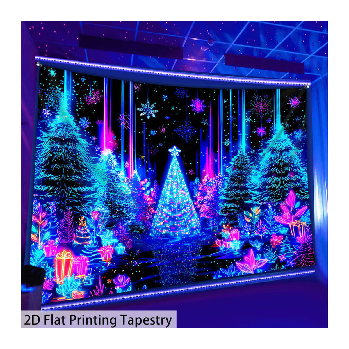 VIKAMA Weihnachten Wandteppich mit Wald- und Schneelandschaft, mehrfarbig, Textil-Wandbehang für Wohnzimmer und Dekoration - Bild 2