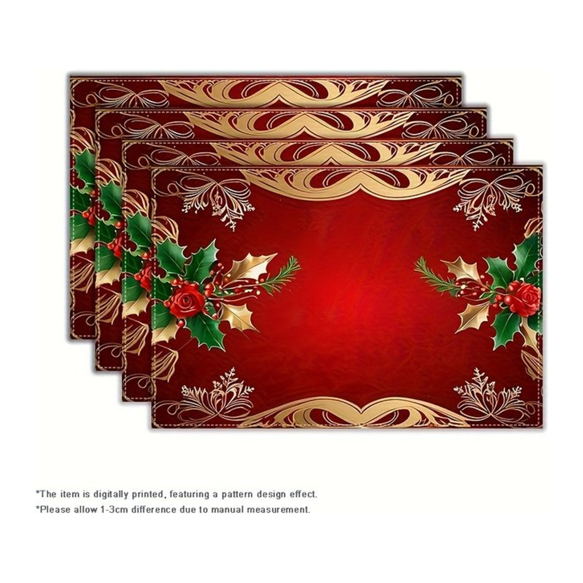 VIKAMA Weihnachtliche Tischsets mit Holly-Blättern und roten Beeren in Rot und Gold für deine Weihnachtsdekoration - Bild 1