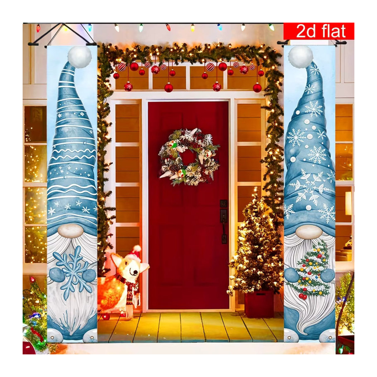 VIKAMA Weihnachts-Banner mit blauem Zwerg-Motiv zur hängenden Dekoration für deine Feiertage - Bild 3