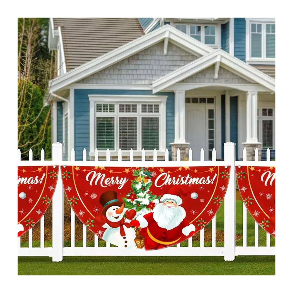 VIKAMA Weihnachts-Banner mit Schneemann-Motiv in Rot für Garten, Balkon und Treppe - Bild 2