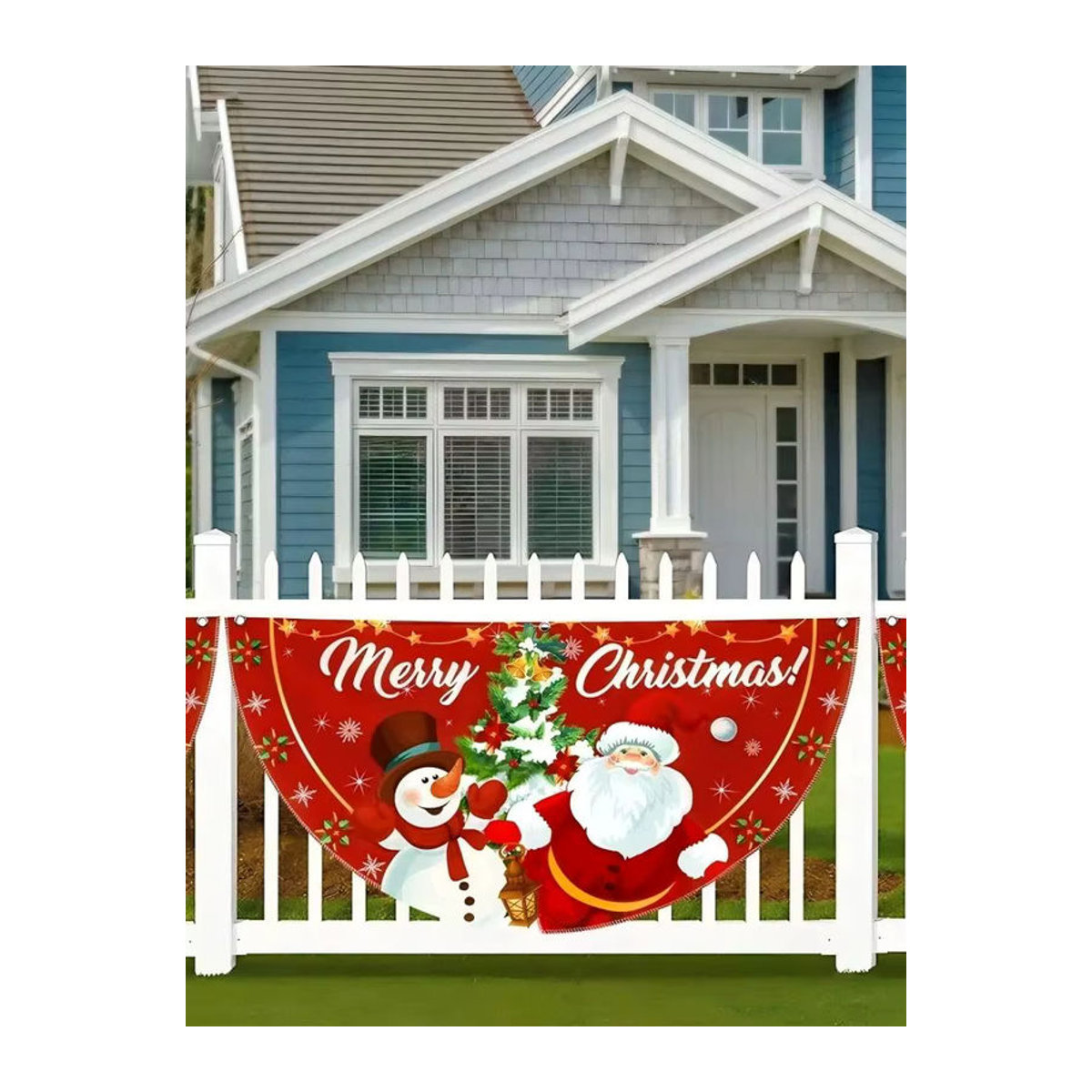 VIKAMA Weihnachts-Banner mit Schneemann-Motiv in Rot für Garten, Balkon und Treppe - Bild 3