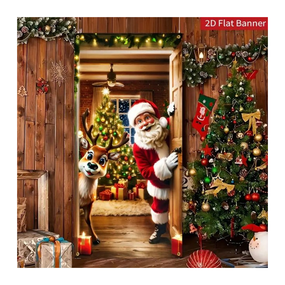 VIKAMA Weihnachts Banner Santa Rentier für Tür und Außenbereich, mehrfarbig, B: 90 cm, H: 180 cm - Bild 1
