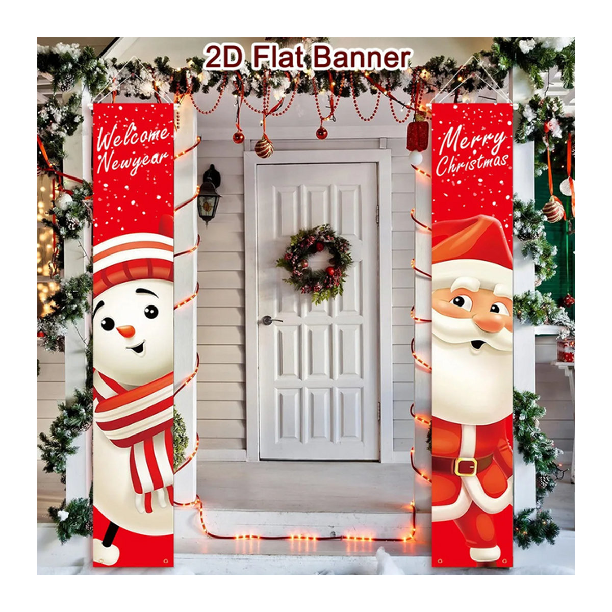 VIKAMA Weihnachts-Banner-Vorhang mit Cartoon-Print in Rot für Flur und Eingang, B/H: 30 x 180 cm - Bild 1