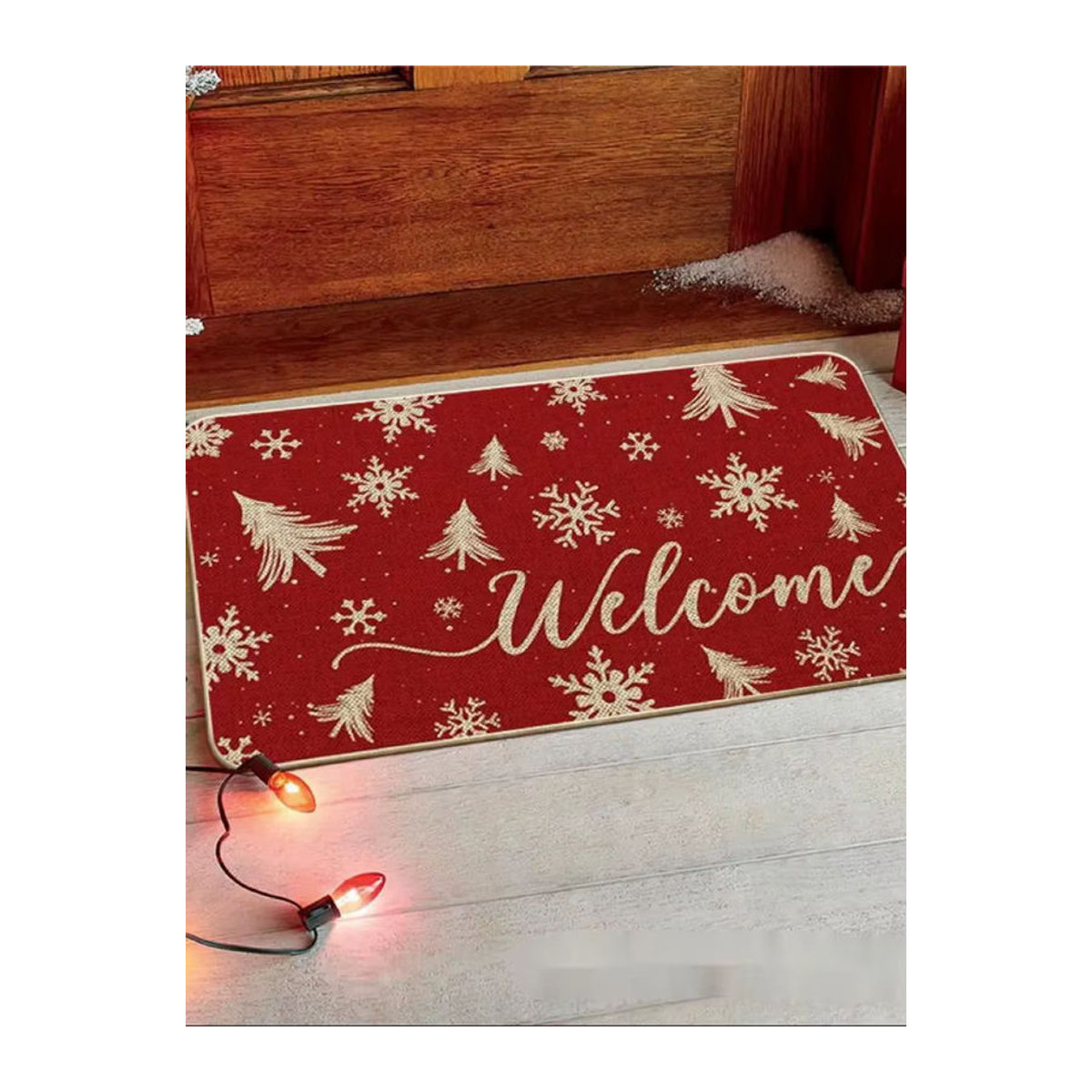 VIKAMA Weihnachts-Bodenmatte mit Weihnachtsbaum-Motiv in Rot für Innen und Außen - Bild 2