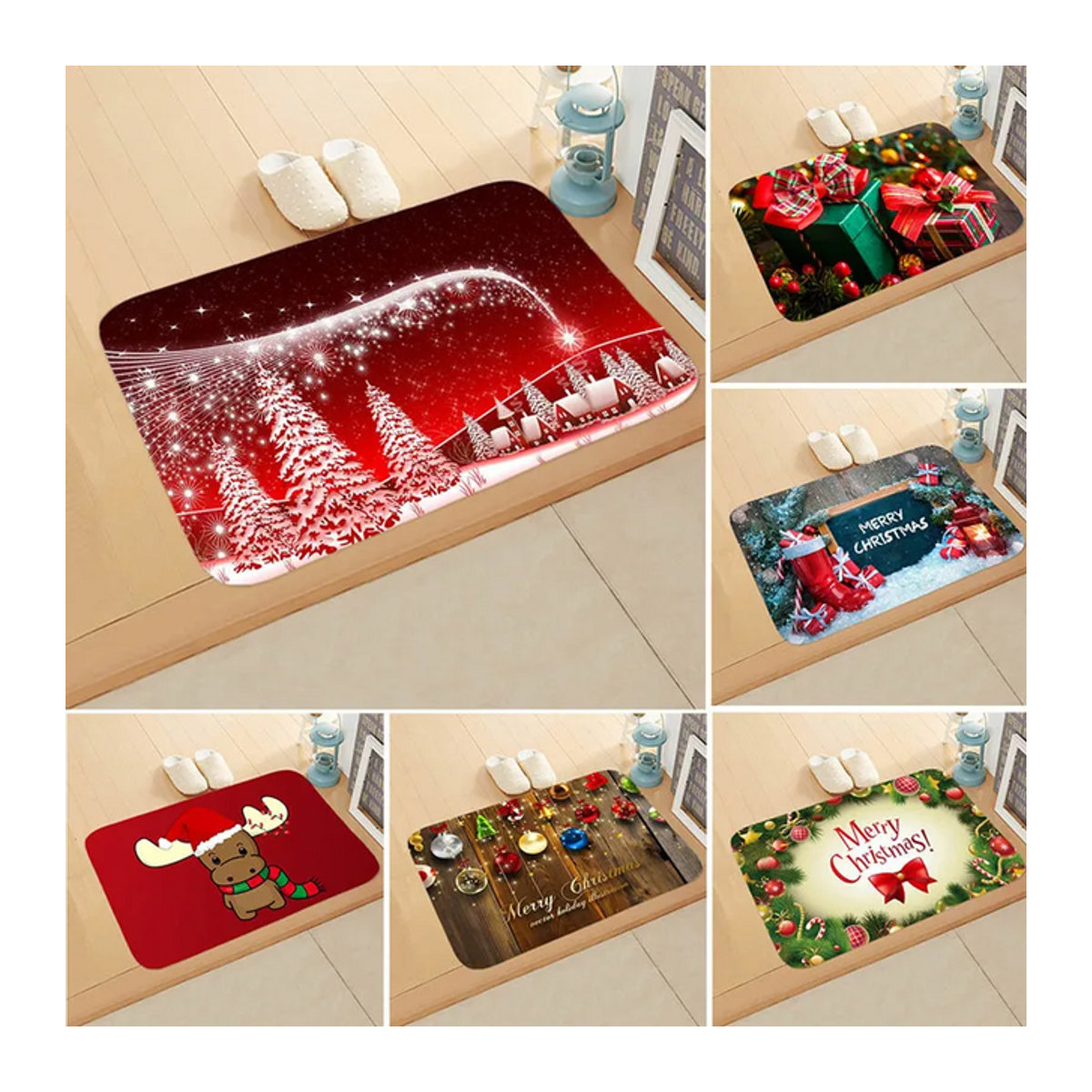 VIKAMA Weihnachts-Fußmatte für den Außenbereich mit Baum-Motiv, rot, B/H: 40 x 60 cm - Bild 1