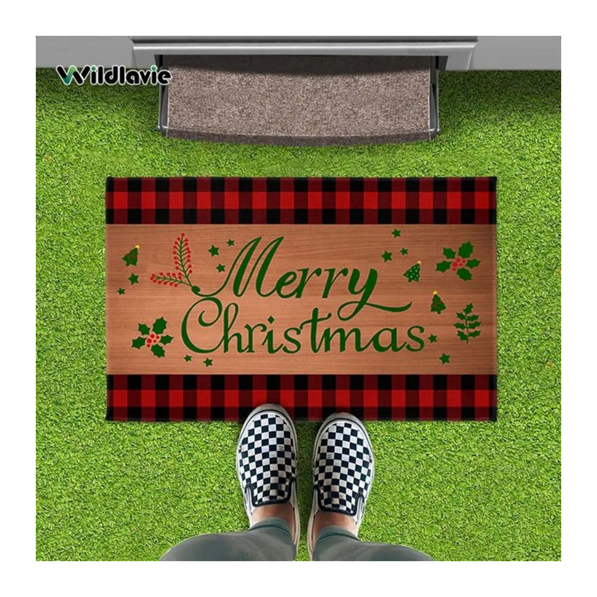 VIKAMA Weihnachts-Fußmatte für den Außenbereich und Innenbereich, mehrfarbig, Frohe Weihnachten Design - Bild 1