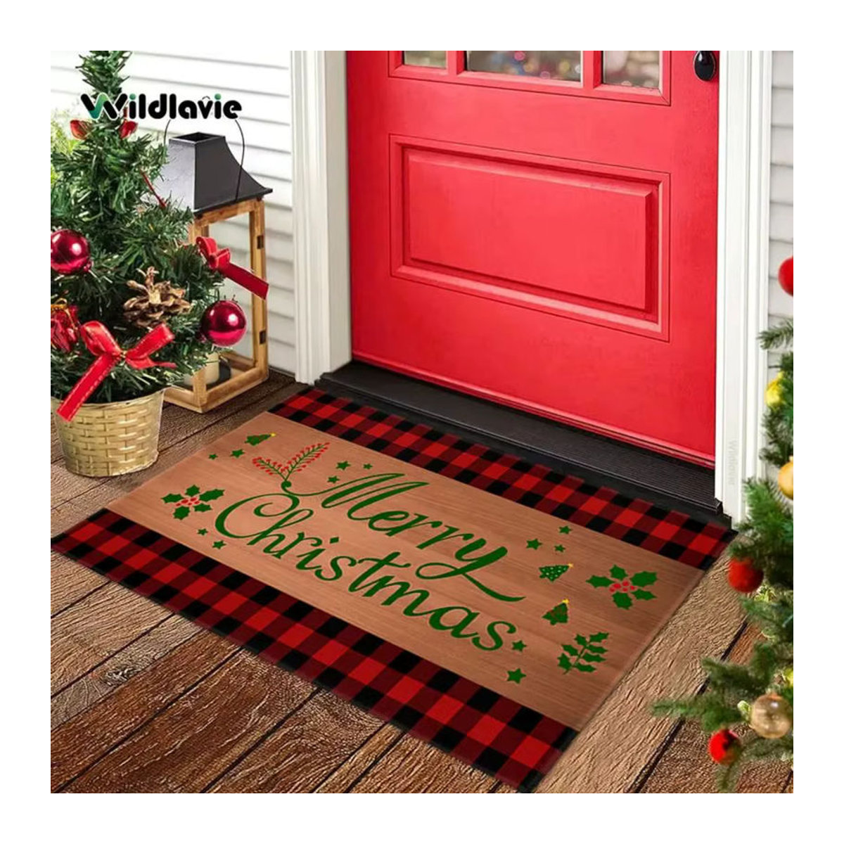 VIKAMA Weihnachts-Fußmatte für den Außenbereich und Innenbereich, mehrfarbig, Frohe Weihnachten Design - Bild 2