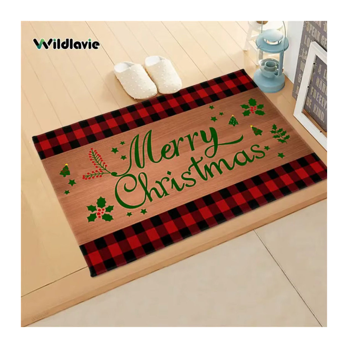 VIKAMA Weihnachts-Fußmatte für den Außenbereich und Innenbereich, mehrfarbig, Frohe Weihnachten Design - Bild 3