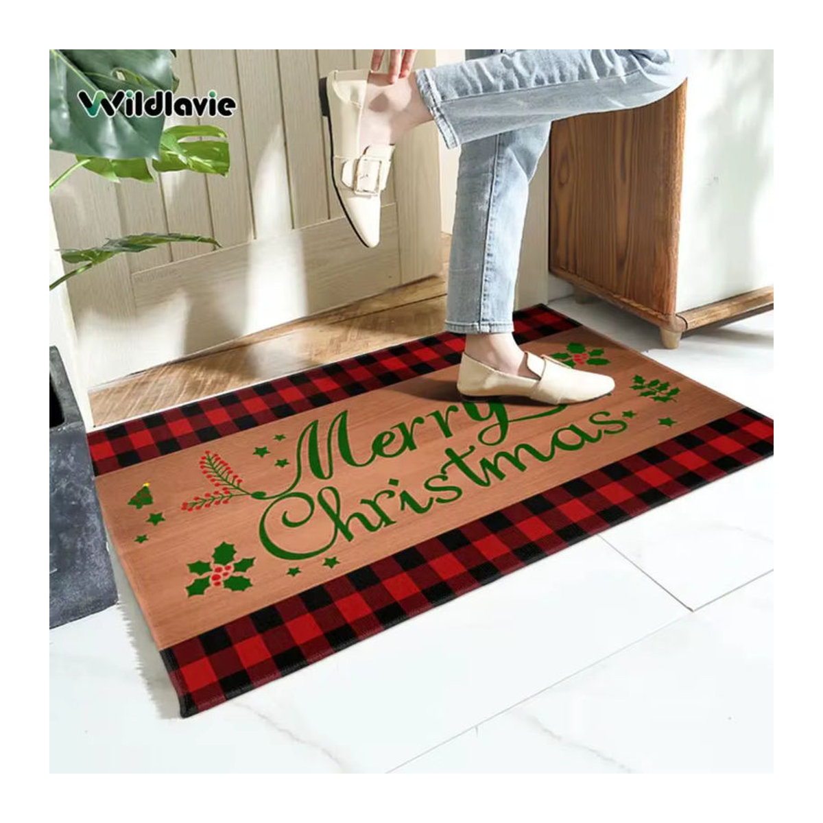 VIKAMA Weihnachts-Fußmatte für den Außenbereich und Innenbereich, mehrfarbig, Frohe Weihnachten Design - Bild 4