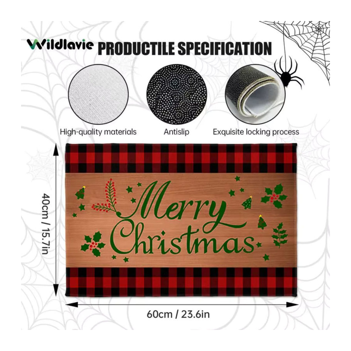VIKAMA Weihnachts-Fußmatte für den Außenbereich und Innenbereich, mehrfarbig, Frohe Weihnachten Design - Bild 5