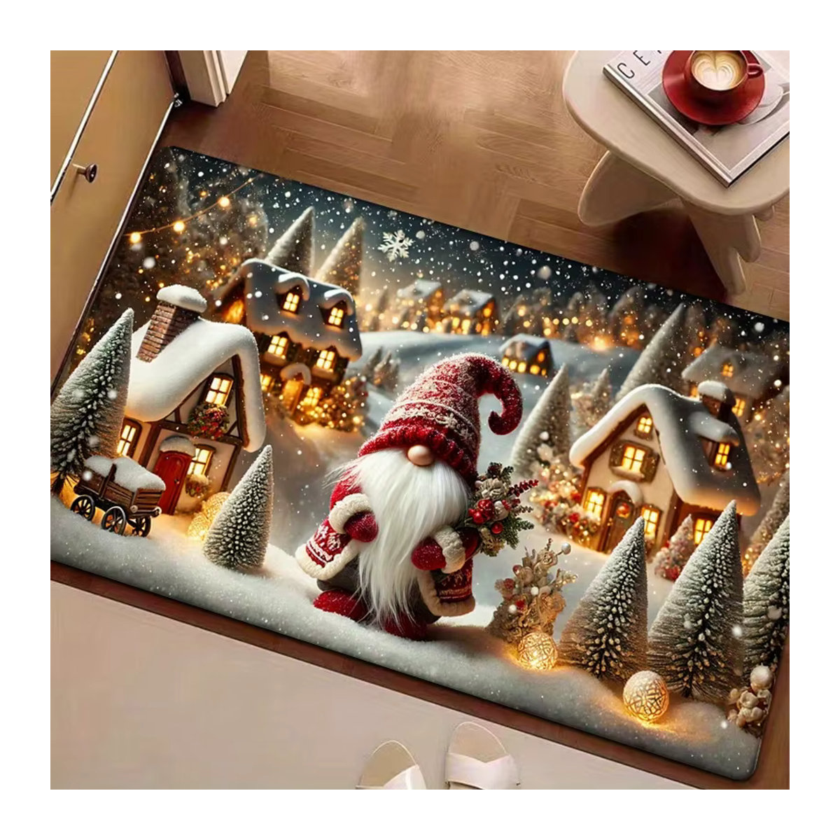 VIKAMA Weihnachts-Fußmatte mit Kobold-Motiv in Rot, Weiß und Mehrfarbig - Bild 3