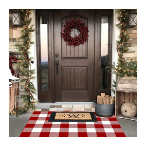 VIKAMA Weihnachts-Outdoor-Teppich mit kariertem geometrischem Muster, rutschfest und waschbar, bunt, Rechteckig