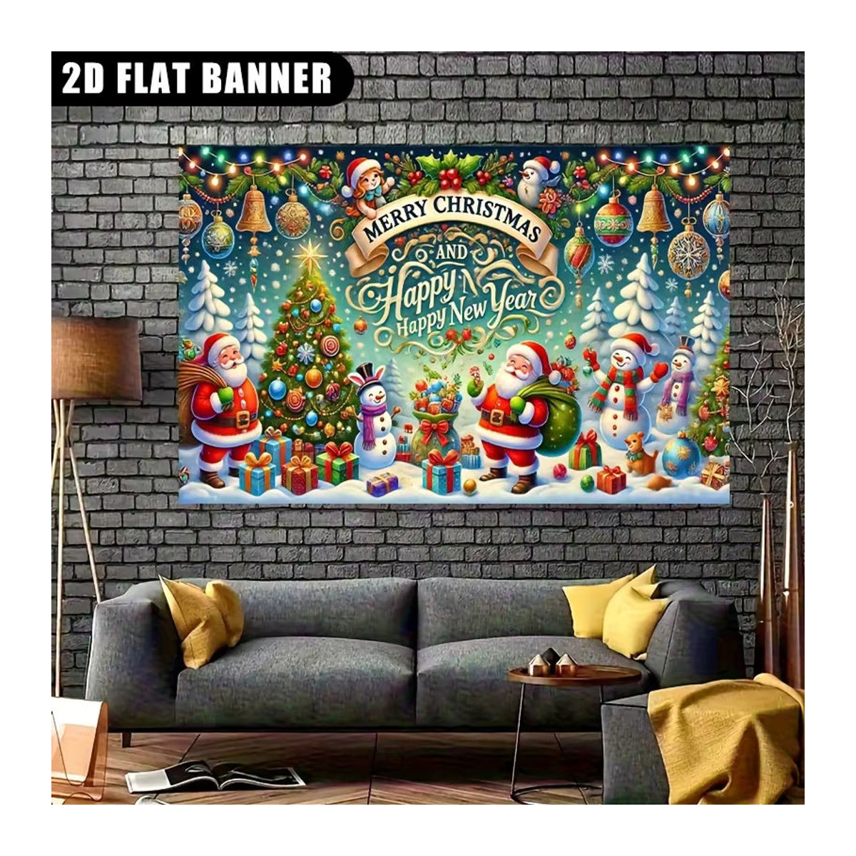VIKAMA Weihnachts-Tapisserie mit Schneemann und Weihnachtsmann, mehrfarbig, Textil, B/H: 60 x 40 cm - Bild 3