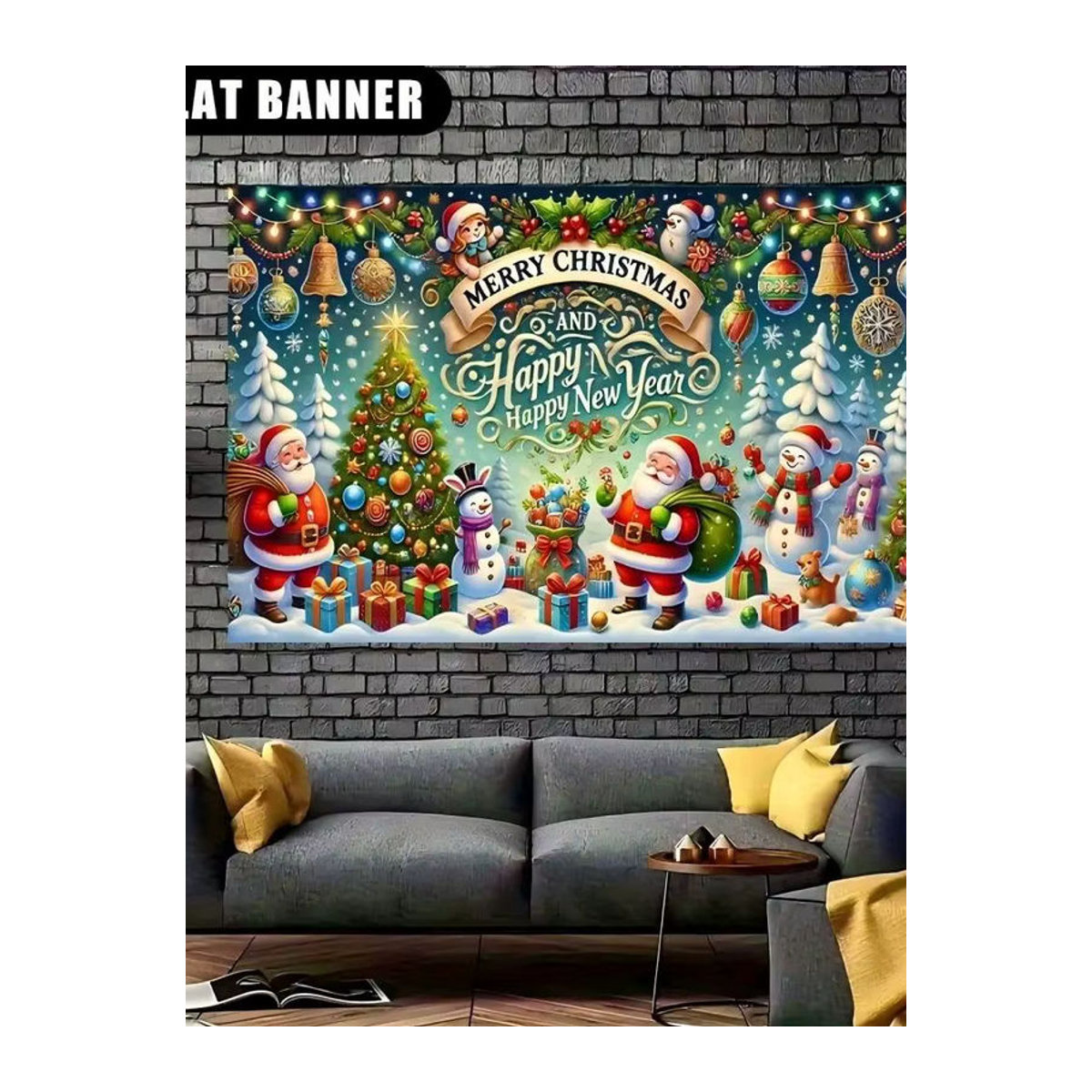 VIKAMA Weihnachts-Tapisserie mit Schneemann und Weihnachtsmann, mehrfarbig, Textil, B/H: 60 x 40 cm - Bild 5
