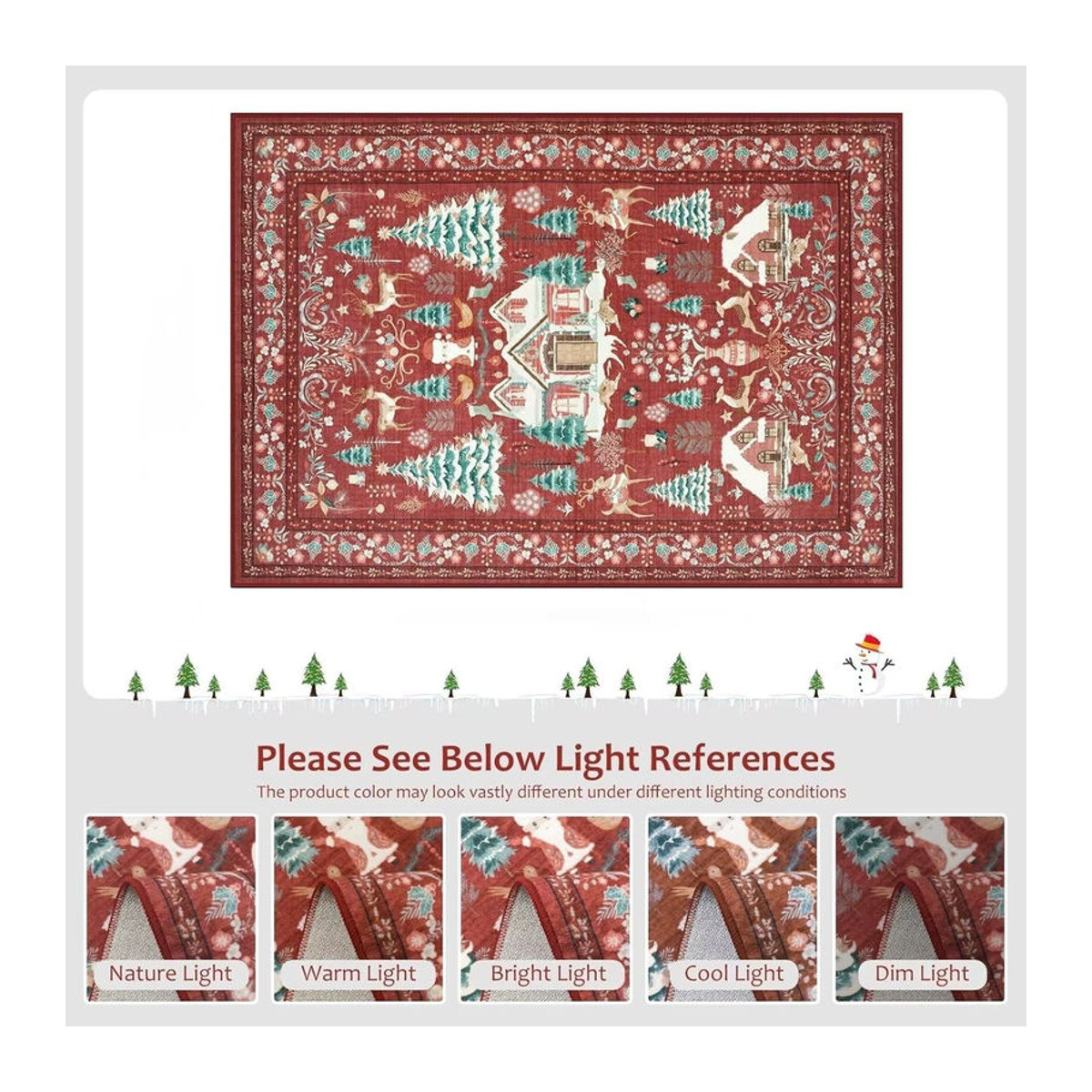VIKAMA Weihnachts Teppich im Bohemian Design, rot, rutschfeste Bodenmatte für Wohnzimmer und Schlafzimmer - Bild 2