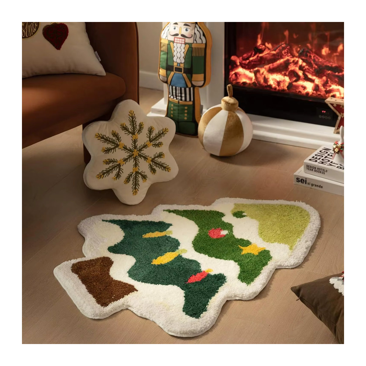 VIKAMA Weihnachts Teppich mit Cartoon-Design aus weichem Imitations-Kaschmir für Wohnzimmer, Schlafzimmer und Badezimmer, mehrfarbig - Bild 1