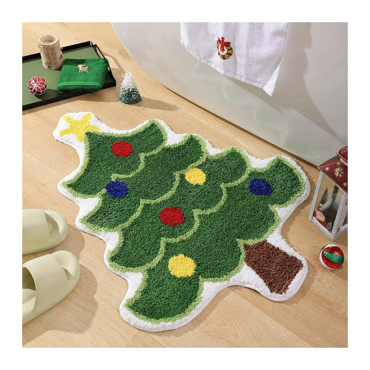 VIKAMA Weihnachts Teppich mit Cartoon-Design aus weichem Imitations-Kaschmir für Wohnzimmer, Schlafzimmer und Badezimmer, mehrfarbig - Bild 2