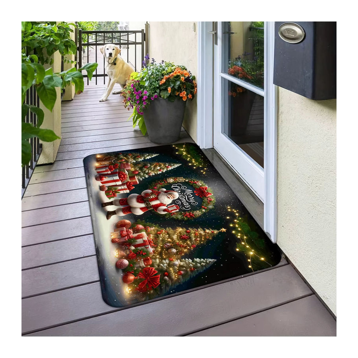 VIKAMA Weihnachts-Teppich mit Weihnachtsmann-Motiv, mehrfarbig, weiche Bodenmatte für Wohnzimmer, Schlafzimmer oder Flur - Bild 2