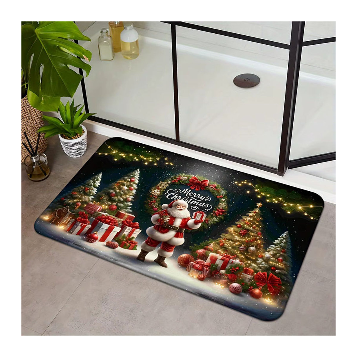 VIKAMA Weihnachts-Teppich mit Weihnachtsmann-Motiv, mehrfarbig, weiche Bodenmatte für Wohnzimmer, Schlafzimmer oder Flur - Bild 3