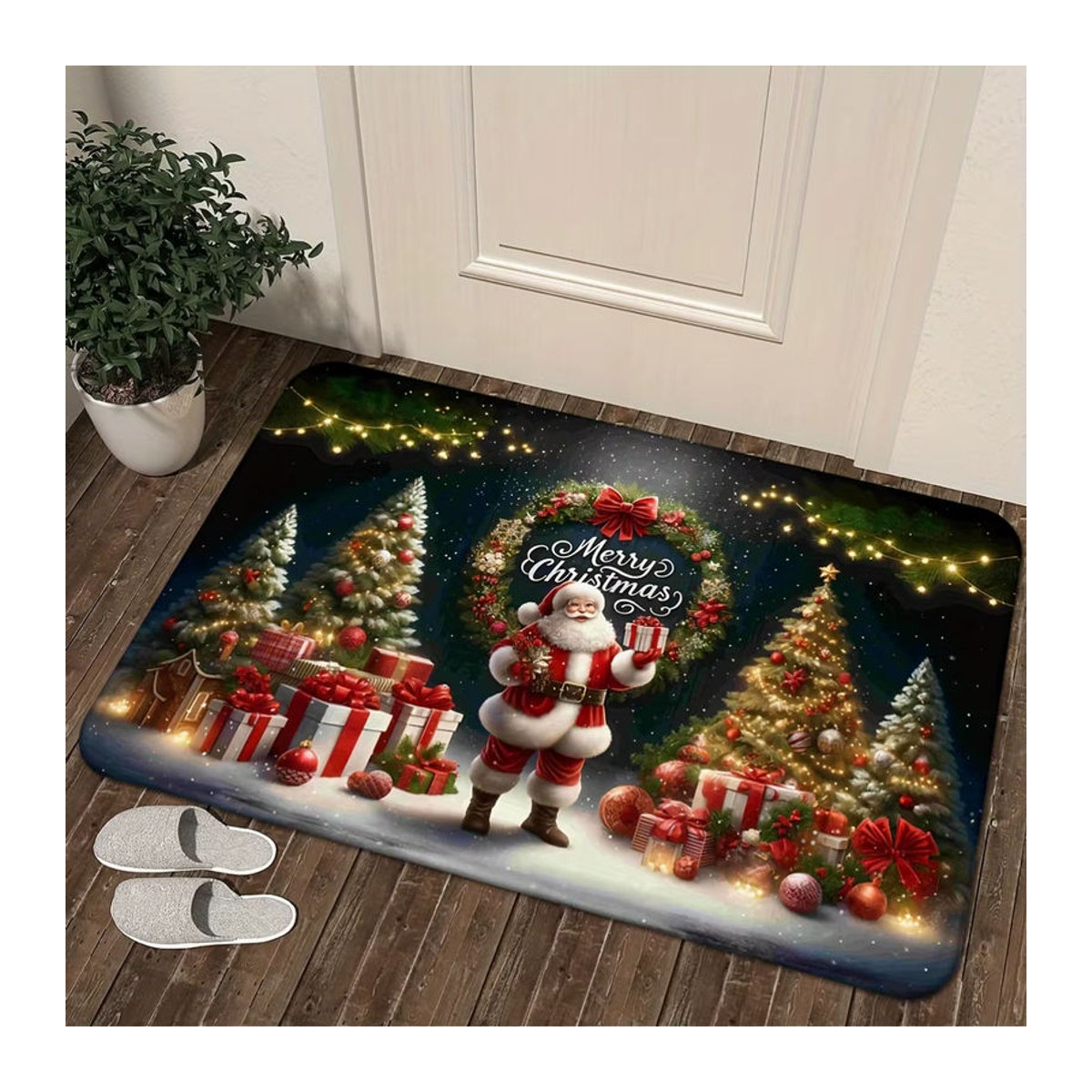 VIKAMA Weihnachts-Teppich mit Weihnachtsmann-Motiv, mehrfarbig, weiche Bodenmatte für Wohnzimmer, Schlafzimmer oder Flur - Bild 4