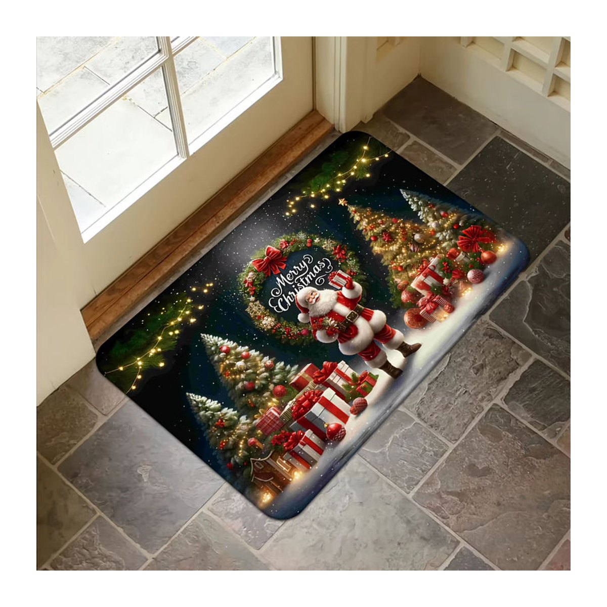 VIKAMA Weihnachts-Teppich mit Weihnachtsmann-Motiv, mehrfarbig, weiche Bodenmatte für Wohnzimmer, Schlafzimmer oder Flur - Bild 5