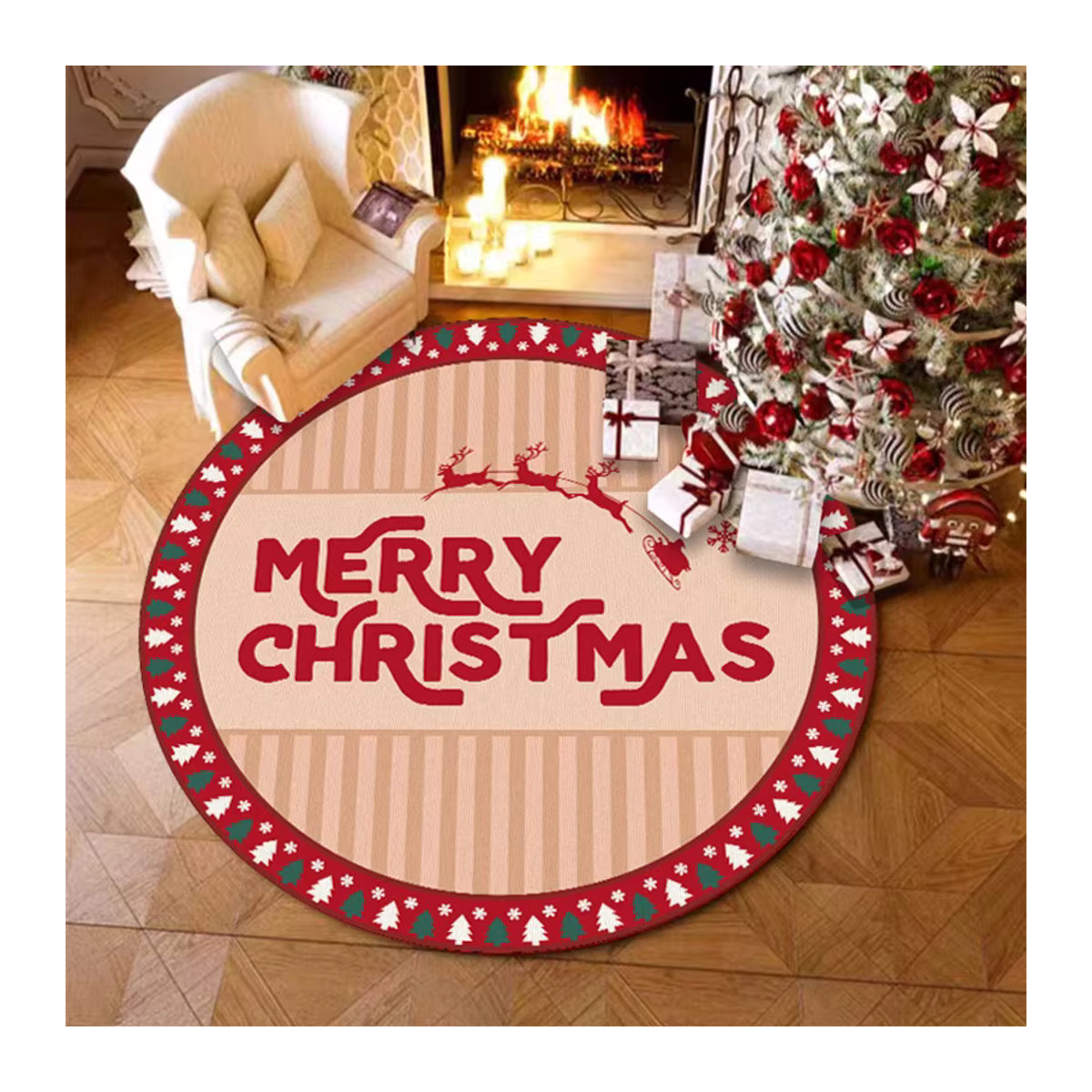 Vikama Weihnachts Teppich Runde Kristall Samt Matte für Wohnzimmer und Schlafzimmer - Bild 1