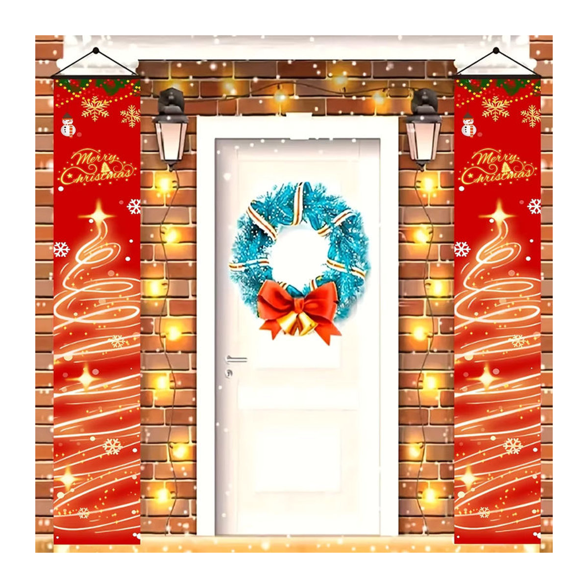 VIKAMA Weihnachts-Türbanner mit Schneeflocken in Rot, hängende Textil-Dekoration für Haustür und Veranda, B/H: 30 x 180 cm - Bild 2