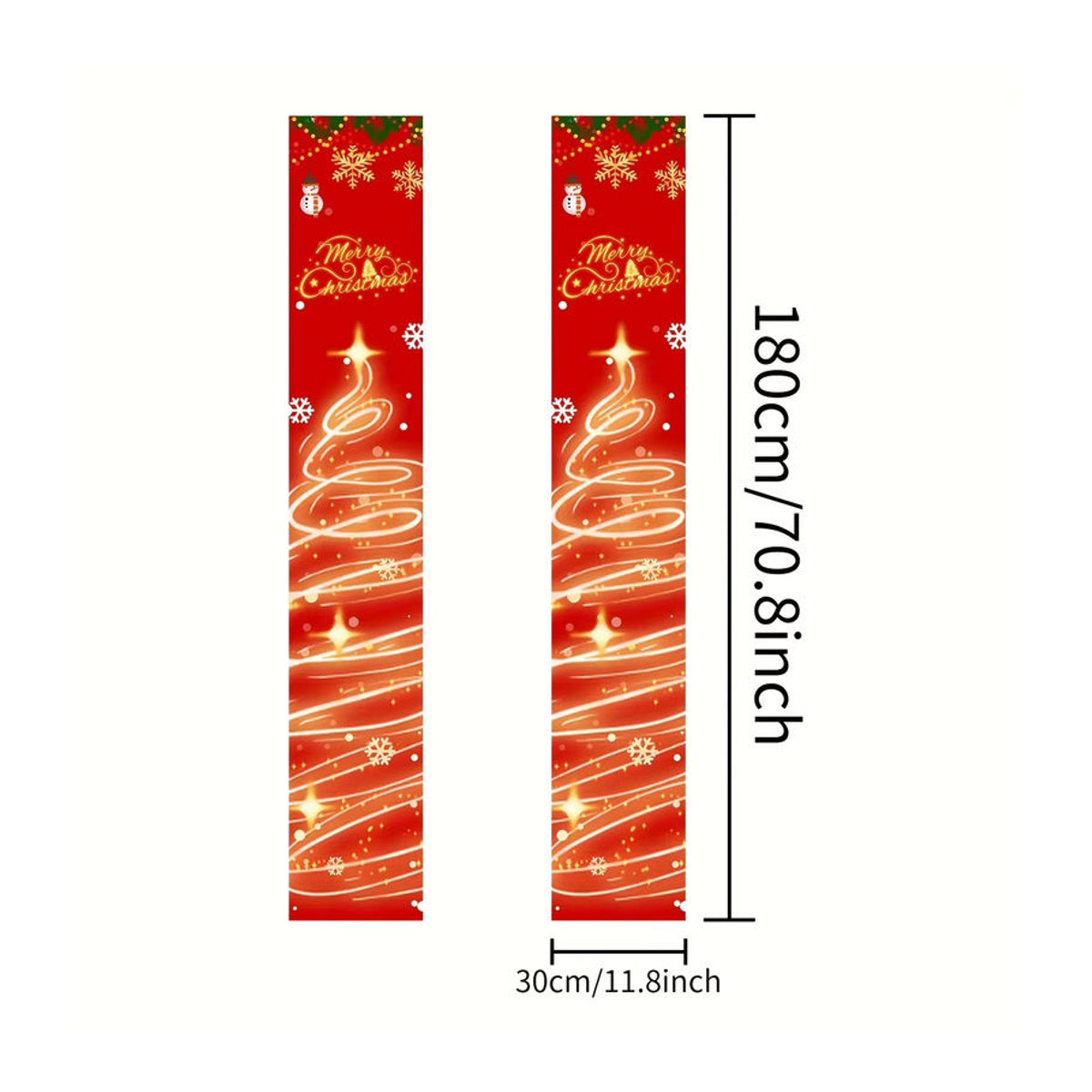 VIKAMA Weihnachts-Türbanner mit Schneeflocken in Rot, hängende Textil-Dekoration für Haustür und Veranda, B/H: 30 x 180 cm - Bild 5