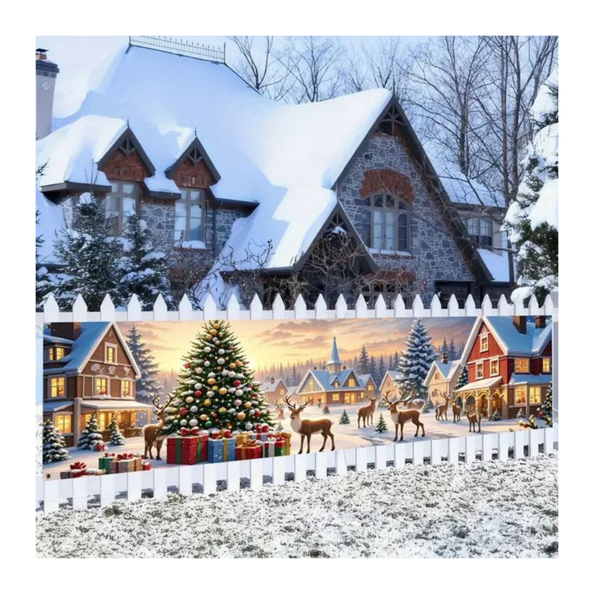 VIKAMA Weihnachts- und Neujahrsbanner mit Rentier-Motiv, mehrfarbiger Stoff-Hintergrund für Garten und Outdoor, B/H: 180 x 35 cm - Bild 1